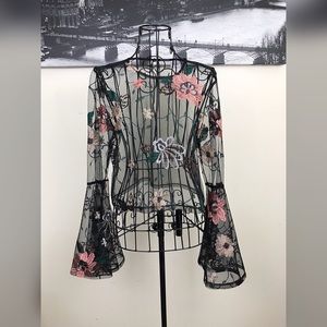 Floral Mesh Embroidered Crop Top